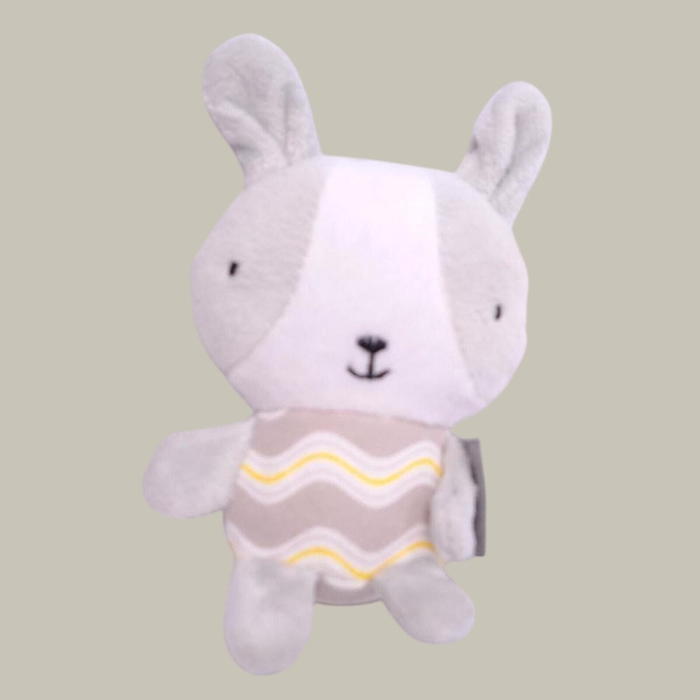 Hallmark Baby Rattle Plush Animal Infant Toy Grey White Yellow Zig Zag Animal